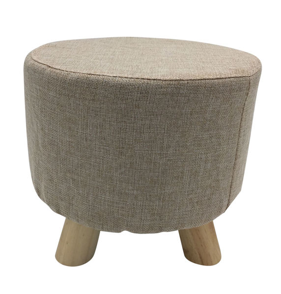 Imagen de Banquito Puff Patas De Madera Taburete Tapizado Tela
