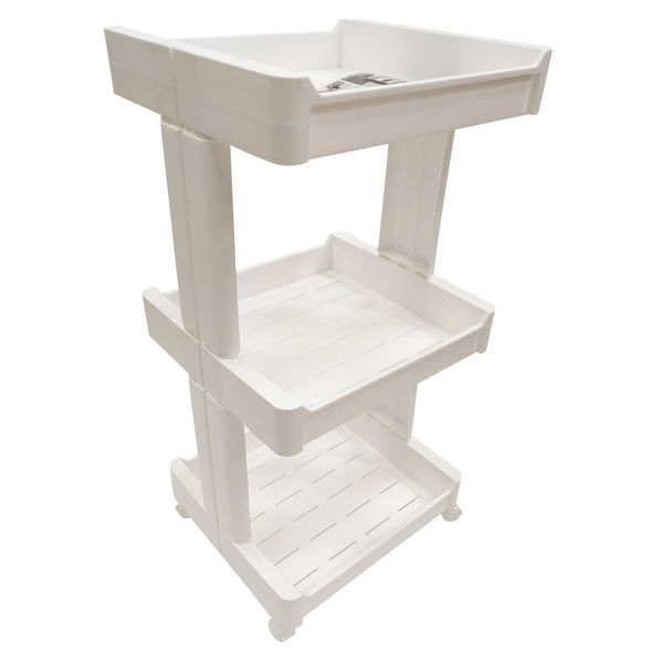 Imagen de Mueble estantería de plástico, 3 estantes bandeja, con ruedas