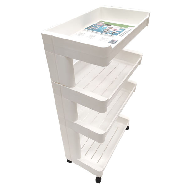 Imagen de Mueble estantería de plástico, 4 estantes bandeja, con ruedas
