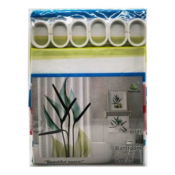 Imagen de Cortina de baño con 12 aros de plástico, de EVA, varios diseños, en bolsa