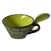Imagen de Tazón sopero, cazuela con cuchara, de cerámica en caja, varios colores