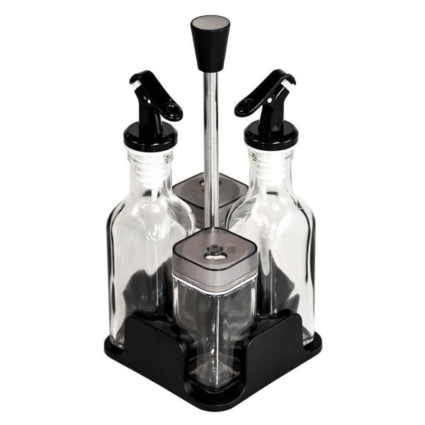 Imagen de Condimentero x4 de vidrio con soporte, en caja