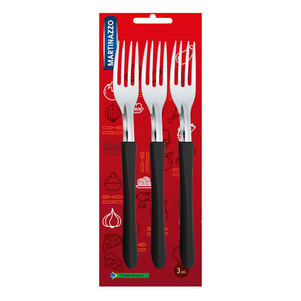 Imagen de Cubiertos tenedor de mesa x3 en blister, acero inoxidable NEGRO, ELEGANCE MARTINAZZO