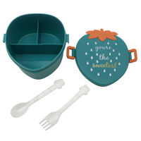 Imagen de Vianda recipiente de plástico 3 divisiones con cubiertos, varios diseños de frutilla