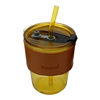 Imagen de Vaso con sorbito, de vidrio 450ml, con tapa banda aislante en caja, varios colores
