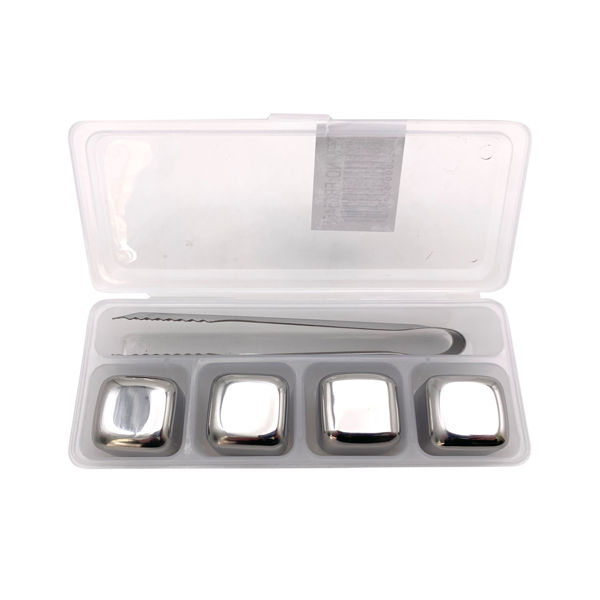 Imagen de Cubito de acero inoxidable para enfriar x4 y pinza, en caja plástica