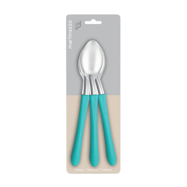 Imagen de Cubiertos cucharas de mesa x3 en blister acero inoxidable VERDE, ELEGANCE MARTINAZZO