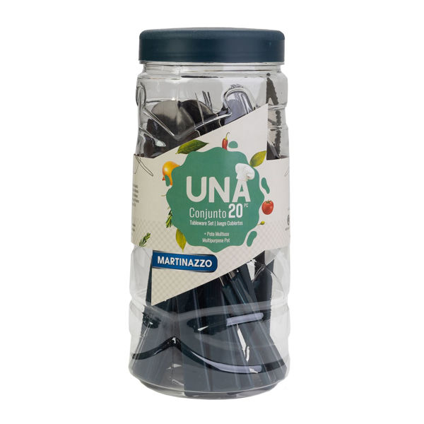 Imagen de Cubiertos juego x20 acero inox en pote plástico AZUL, UNA MARTINAZZO