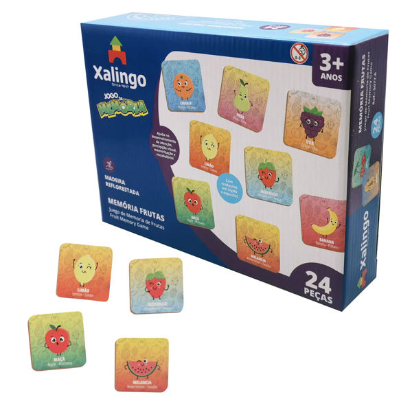 Imagen de Juego de mesa, memoria, frutas 24 piezas de madera, XALINGO, en caja