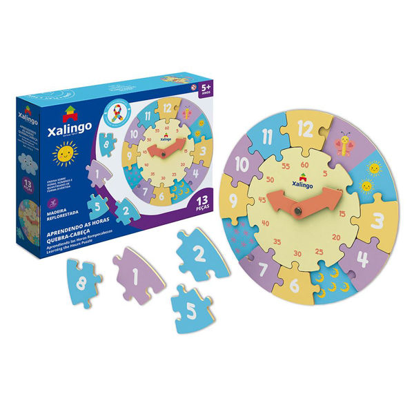 Imagen de Puzzle de madera, 13 piezas, encastre reloj, XALINGO, en caja