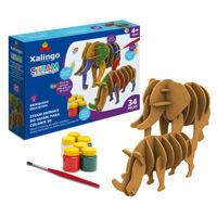 Imagen de Puzzle 3D, madera, animales de safari para pintar con témperas, XALINGO, en caja