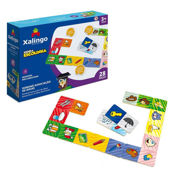 Imagen de Juego de mesa dominó asociación de ideas, 28 piezas de madera, XALINGO, en caja