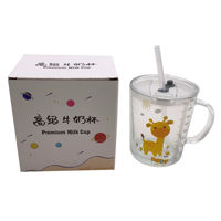 Imagen de Taza infantil graduada de vidrio con sorbito 350ml, en caja varios diseños