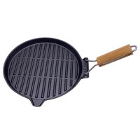 Imagen de Sartén plancha bifera de hierro, con asa de madera retráctil