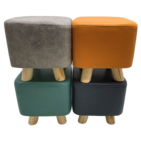 Imagen de Banquito de madera 4 patas, forrado PU varios colores en bolsa