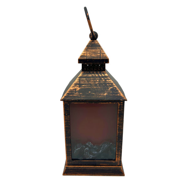 Imagen de Adorno decorativo farol de plástico, simula fuego, 3AA y recarga USB, en caja