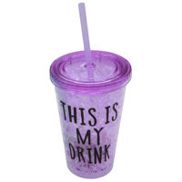 Imagen de Vaso con sorbito, de acrílico 500cc, tapa rosca, en caja, varios diseños