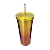 Imagen de Vaso con sorbito, de acero inoxidable 600ml, en caja varios colores