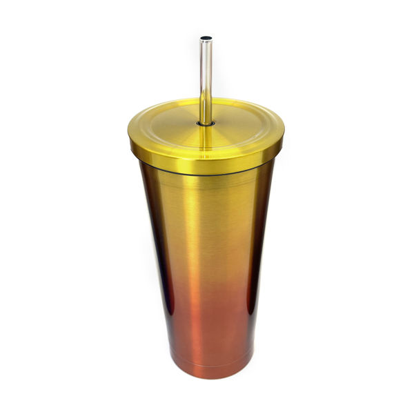 Imagen de Vaso con sorbito, de acero inoxidable 600ml, en caja varios colores
