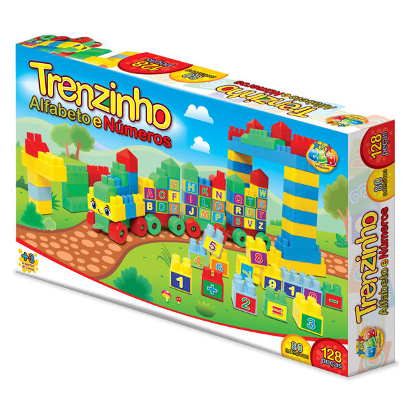 Imagen de Bloques de plástico, 128 piezas, con stickers de letras y números, en caja