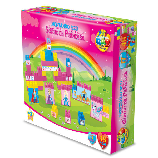 Imagen de Bloques de plástico, 48 piezas, con adhesivos de princesas, en caja
