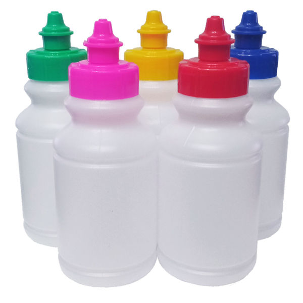 Imagen de Botella deportiva infantil 270ml, transparente con tapa de colores