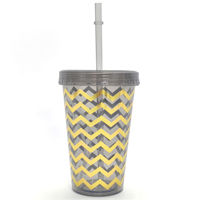 Imagen de Vaso con sorbito, de acrílico 420ml, varios diseños, en bolsa