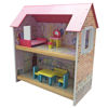 Imagen de Casita de muñecas de MDF, con 6 muebles, cama sillón, tocador, 2 sillas, mesa y banquito, en caja