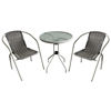 Imagen de Mesa de metal color blanco tapa de vidrio, con 2 sillas de metal y símil rattan, en caja