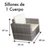Imagen de Juego de jardín, mesa de vidrio, 1 sofá 2 cuerpos y 2 sofás de 1 cuerpo símil rattan, color gris en caja