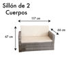 Imagen de Juego de jardín, mesa de vidrio, 1 sofá 2 cuerpos y 2 sofás de 1 cuerpo símil rattan, color gris en caja