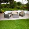 Imagen de Juego de jardín, mesa de vidrio, 1 sofá 2 cuerpos y 2 sofás de 1 cuerpo símil rattan, color gris en caja