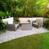Imagen de Juego de jardín, mesa de vidrio, 1 sofá 2 cuerpos y 2 sofás de 1 cuerpo símil rattan, color gris en caja