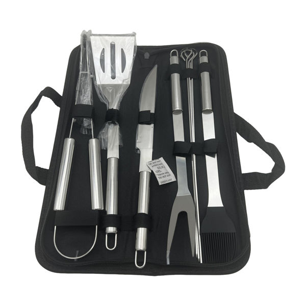 Imagen de Set de parrilla x9 mango acero inoxidable, en estuche de tela con cierre