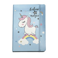 Imagen de Libreta 96 hojas rayadas tapa con elástico, en bolsa, varios diseños unicornios