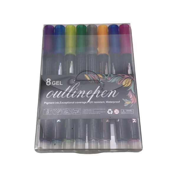 Imagen de Marcadores metalizados x8 plateados con borde color, en estuche PVC
