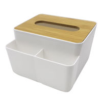 Imagen de Porta pañuelos de plástico con tapa de bambú y organizador, en bolsa