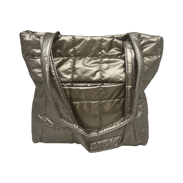 Imagen de Cartera de nylon brillosa, con broche imantado, asas y bolsillo frontal, varios colores