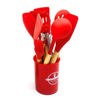 Imagen de Cucharones utensilios de cocina x12 de silicona con mango de madera, en caja, varios colores
