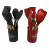 Imagen de Cucharones utensilios de cocina x12 de silicona con mango de madera, en caja, varios colores