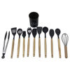 Imagen de Cucharones utensilios de cocina x12 de silicona con mango de madera, en caja, varios colores