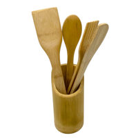 Imagen de Cucharas de madera bambú x4, con soporte, en red