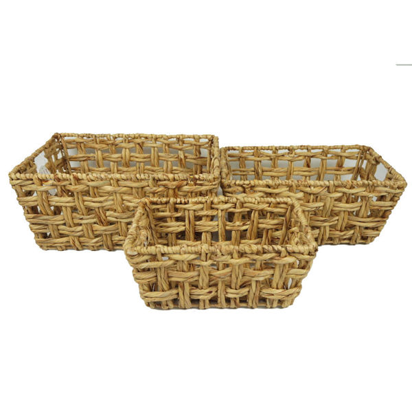 Imagen de Caja organizadora rectangular calada con asas, grande, de fibras naturales, junco de agua