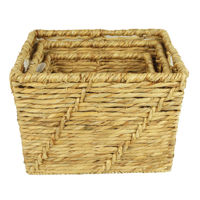 Imagen de Caja organizadora rectangular con asas, mediana, de fibras naturales, junco de agua