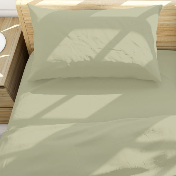 Imagen de Sábanas 1 plaza Berlina VERDE, 90x190x25 152x220 50x75cm set de 3 piezas en poliester, en sobre PVC