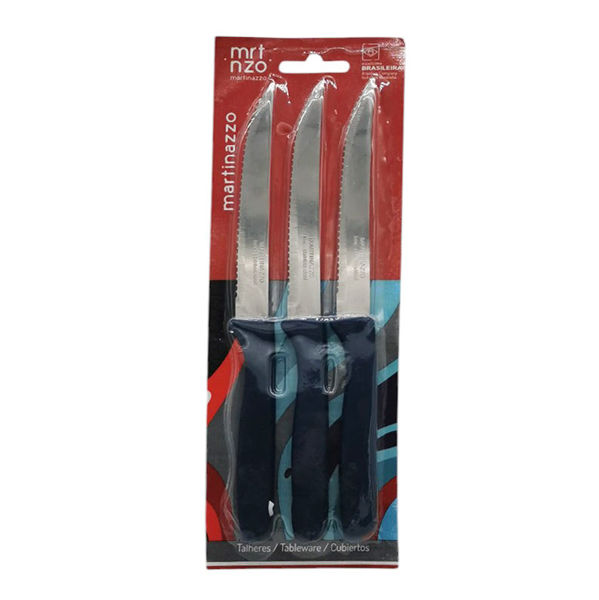 Imagen de Cubiertos cuchillo de mesa x3 en blister, acero inoxidable AZUL, PIEMONTE MARTINAZZO
