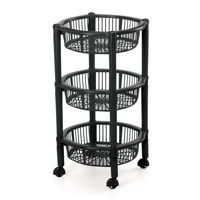 Imagen de Organizador de plástico 3 canastos, con ruedas, NEGRO