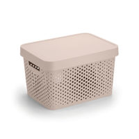 Imagen de Caja organizadora de plástico con tapa calada 17L, BEIGE