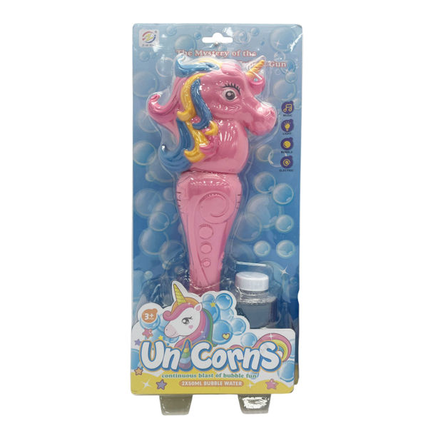 Imagen de Pompero burbujero varita con luz y sonido 3AA, en blister diseño unicornio