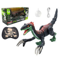 Imagen de Dinosaurio de plástico, con control remoto, con rociador, sonido y movimientos, recargable y 2AA en caja